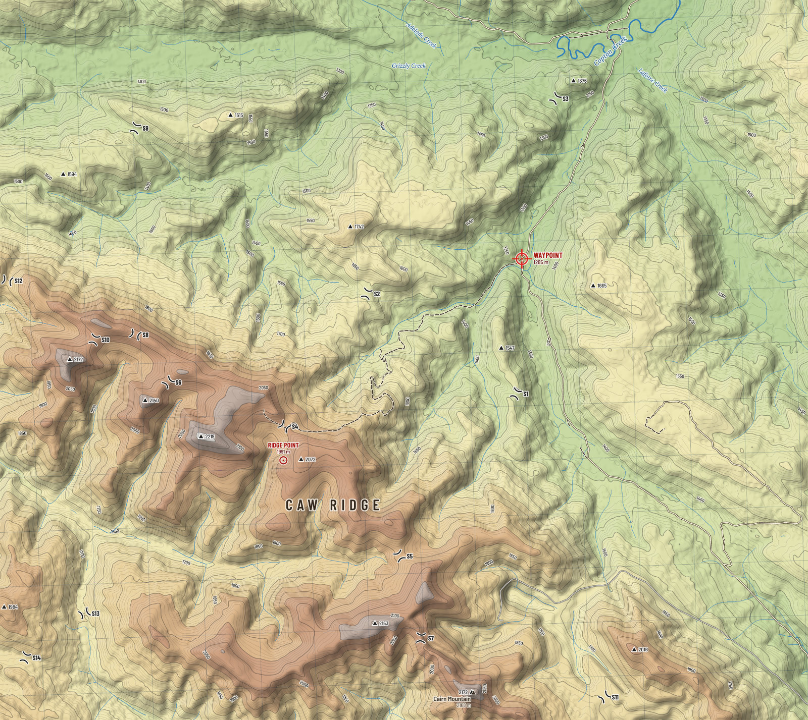 Waypoint and ridge: height