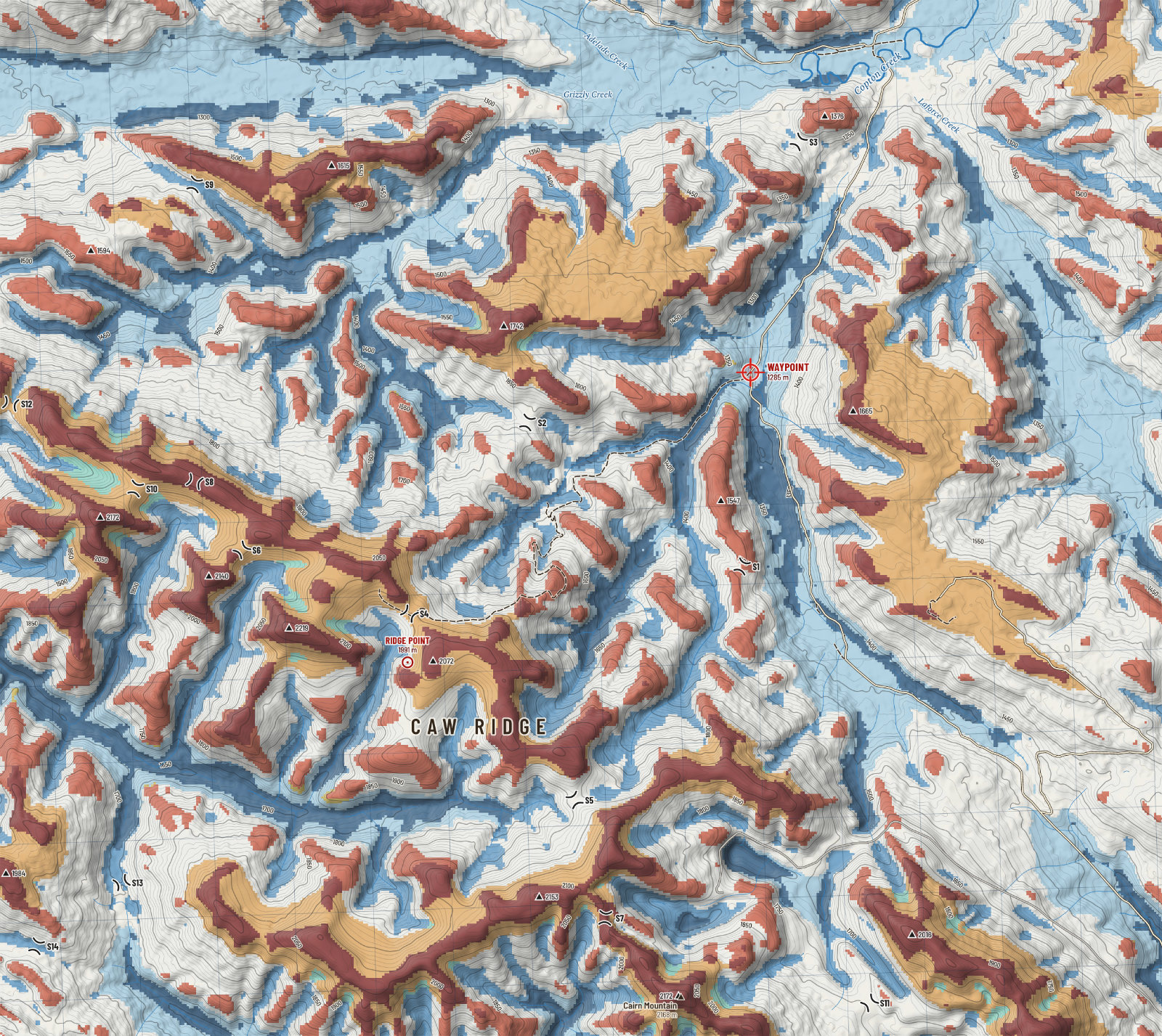 Waypoint and ridge: landforms and saddles