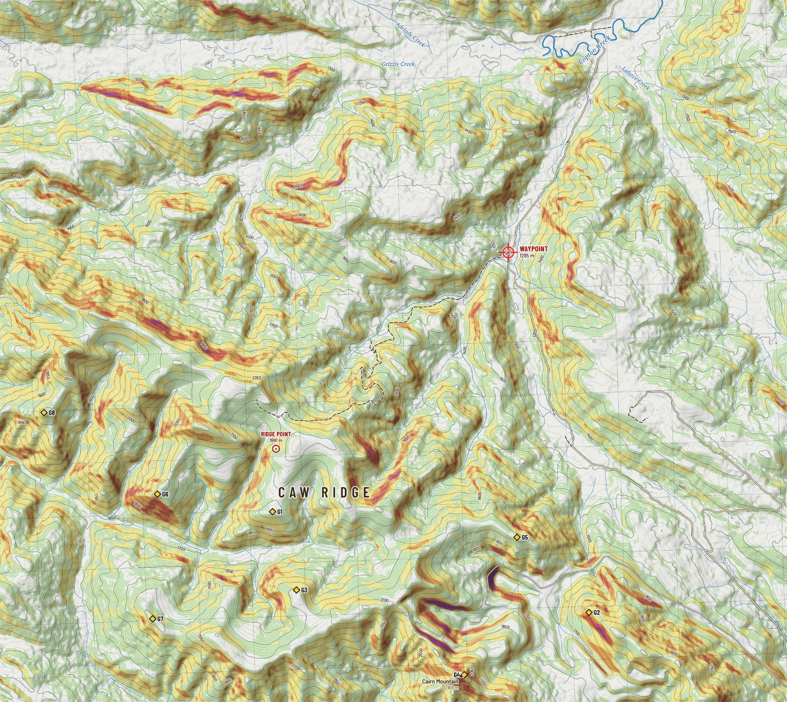 Waypoint and ridge: slope angle
