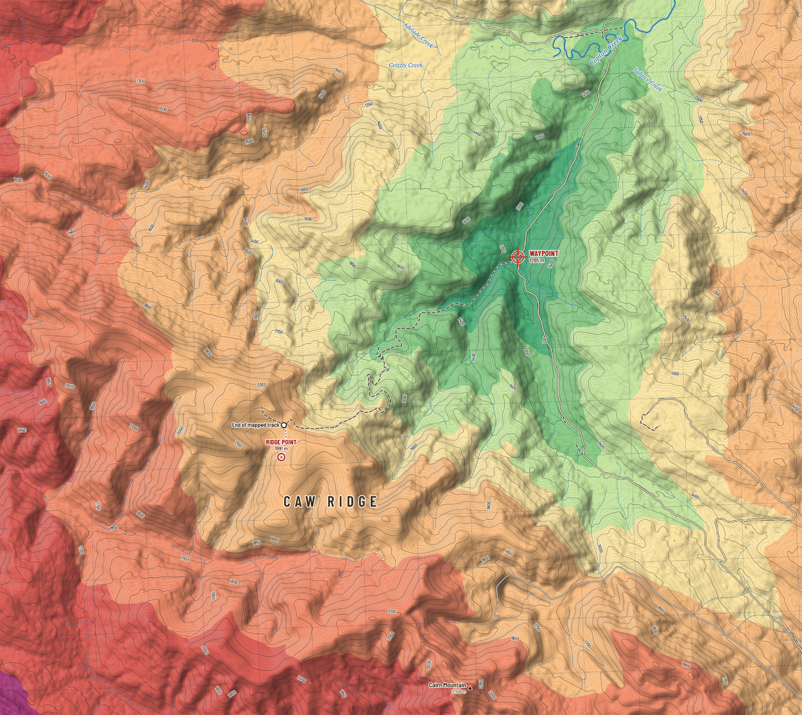 Waypoint and ridge: walking time